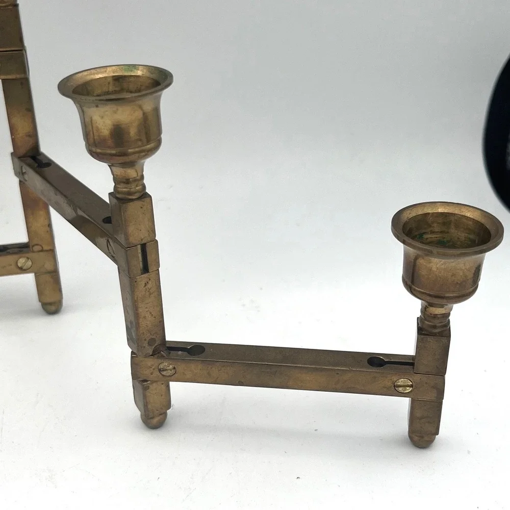 Vtg Danish Modern Brass Accordion Folding Candelabra 6 Light‎ Candle Holder MCM